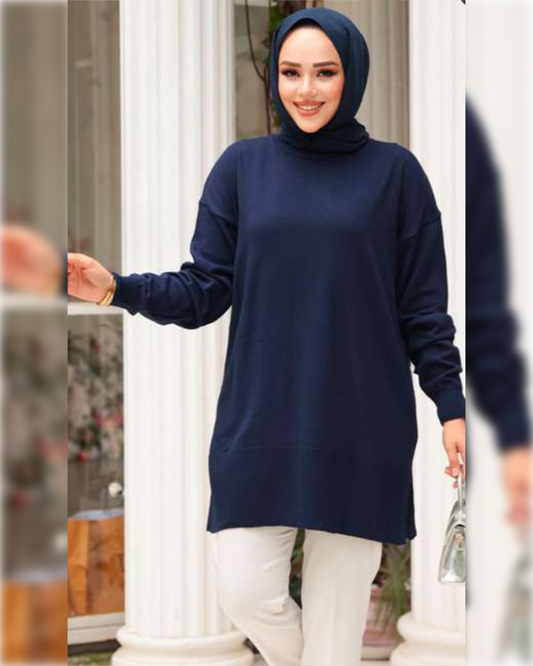 Cozy Blouse in Navy Blue Shade, بلوزة شتوية دافئة بتصميم جميل باللون الكحلي الجميل