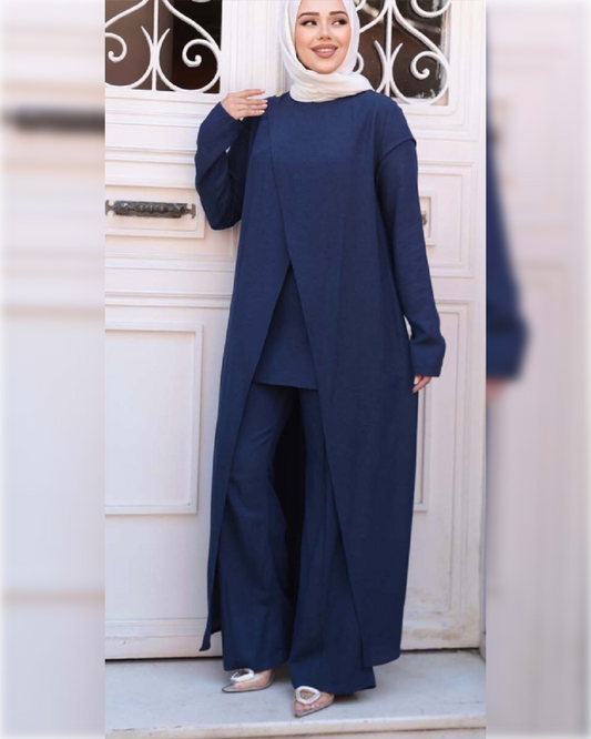 Layan Classic Navy Flow 3-Pieces set طقم ليان الكلاسيكي كحلي اللون مكون من ثلاثة قطع