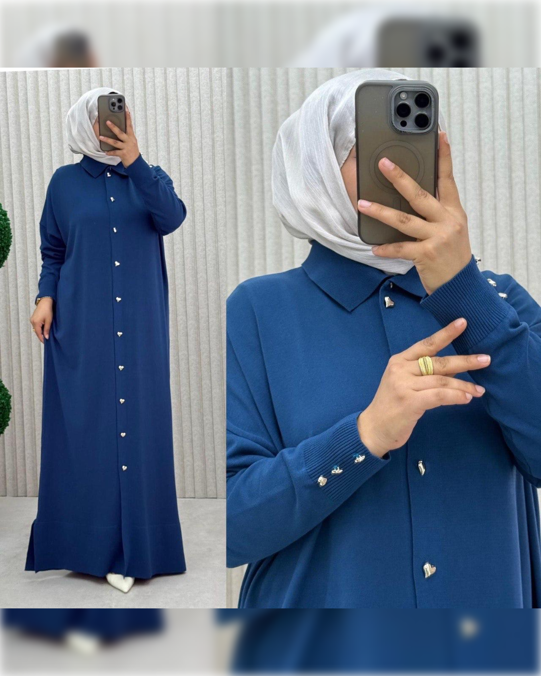Buttoned Long Knit Dress / Cardigan in Blue Shade فستان / كارديجان طويل بأزرار باللون الأزرق الجميل