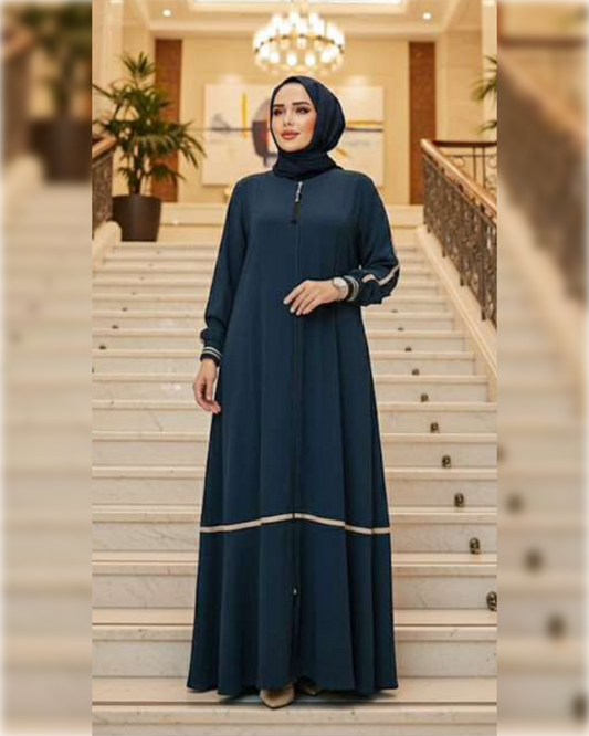 Modern Zip-Front Abaya in Blue Navy Shade عباءة عصرية أنيقة بسحاب أمامي باللون الكحلي لجميل