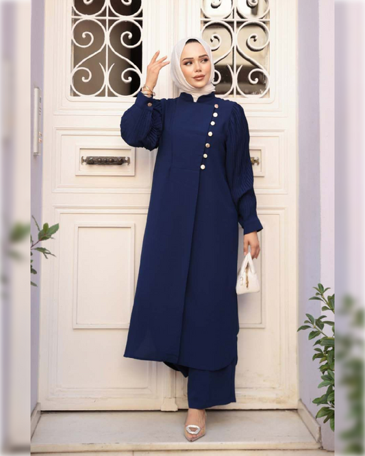 Formal Georgette 2-Pieces Outfit in Blue Navy Shade طقم جورجيت رسمي مكون من قطعتين باللون الكحلي الجميل