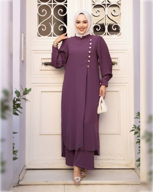 Formal Georgette 2-Pieces Outfit in Plum Shade طقم جورجيت رسمي مكون من قطعتين باللون التوتي الجميل