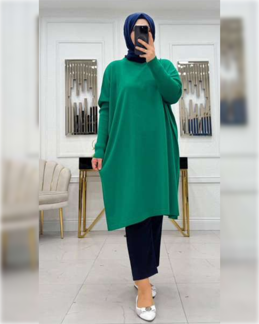 Cozy Long Blouse in Green Shade بلوزة شتوية دافئة بلون أخضر الفاتح الجميل