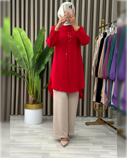 Chic Aerobin 2-Pieces Outfit in Summery Red Shade طقم آيروبين أنيق مكون من قطعتين باللون الأحمر الجميل