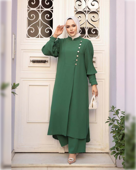 Formal Georgette 2-Pieces Outfit in Green Shade طقم جورجيت رسمي مكون من قطعتين باللون الأخضر الجميل