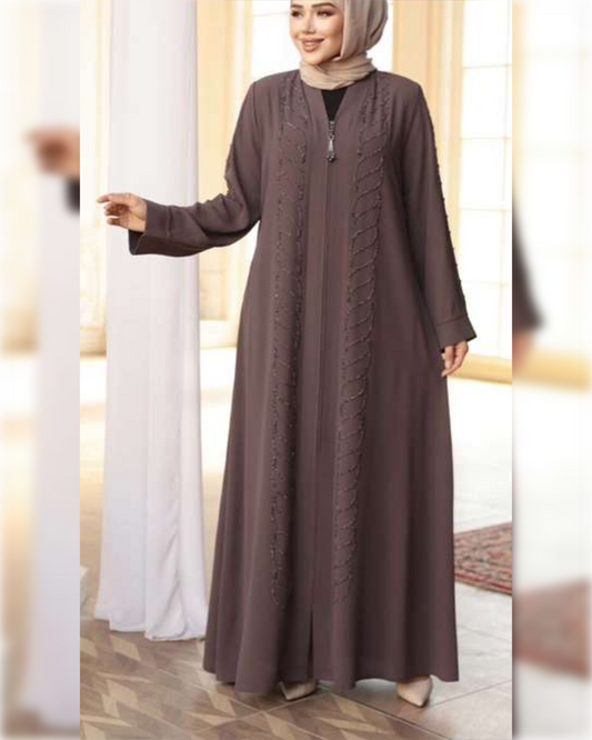 Elegant Zip-Front Abaya in Dusty Rose Shade عباءة أنيقة بسحاب أمامي باللون الوردي الفاتح الجميل