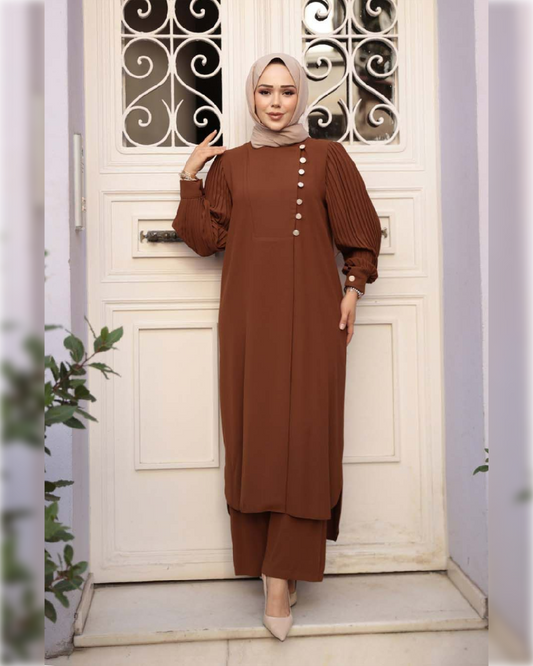 Formal Georgette 2-Pieces Outfit in Brown Shade طقم جورجيت رسمي مكون من قطعتين باللون البني الجميل