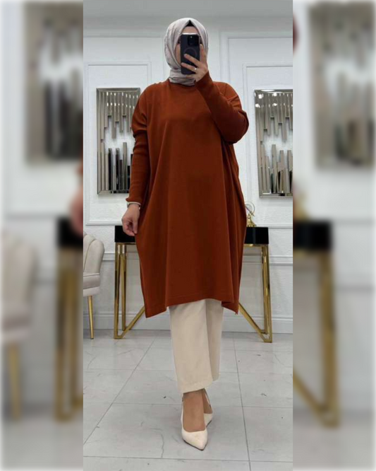 Cozy Long Blouse in Bronze Shade بلوزة شتوية دافئة باللون البرونزي الجميل