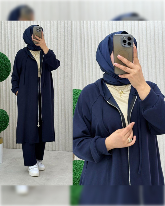 Cozy Cotton Sportswear of 2-Pieces in Navy Blue Shade بدلة رياضية دافئة من قطعتين باللون الكحلي الجميل