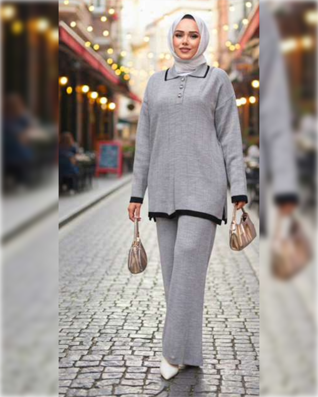 Casual Tricot Gray 2-Pieces Outfit in Wool طقم شتوي من الصوف الناعم مكون من قطعتين باللون الرمادي الجميل