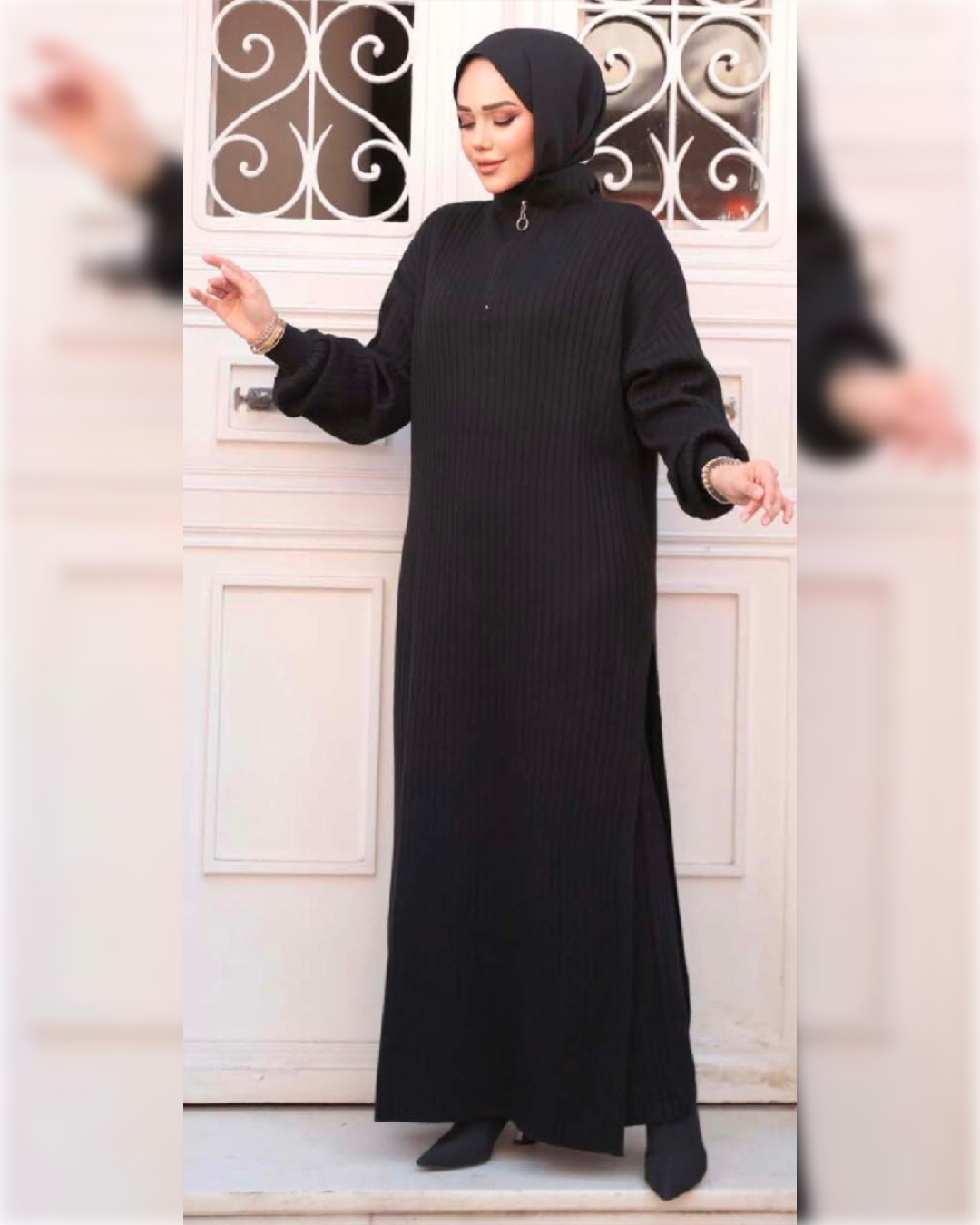 Elegant Cozy knit set of 2-Pieces in Black طقم شتوي أنيق من الصوف الناعم من قطعتين باللون الأسود الجميل