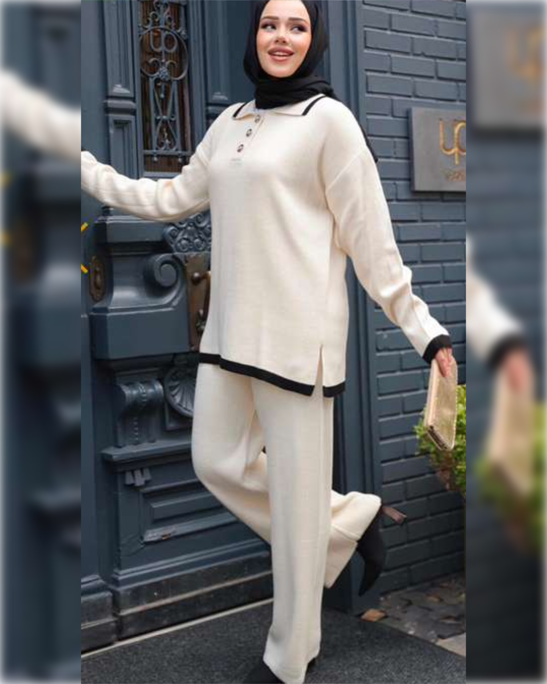Casual Tricot White 2-Pieces Outfit in Wool طقم شتوي من الصوف الناعم مكون من قطعتين باللون الأبيض الجميل