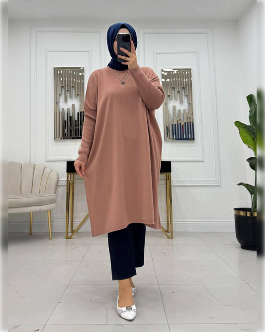 Cozy Long Blouse in Light Brown Shade بلوزة شتوية دافئة باللون البني الفاتح الجميل