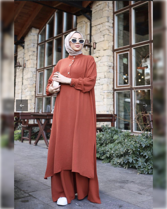 Casual Rust Modest 2-Pieces Set طقم عملي مكون من قطعتين باللون البرتقالي-البني الجميل