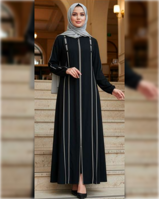 Classic Zip-Front Abaya in Black Shade عباءة أنيقة بسحاب أمامي باللون الأسود الجميل