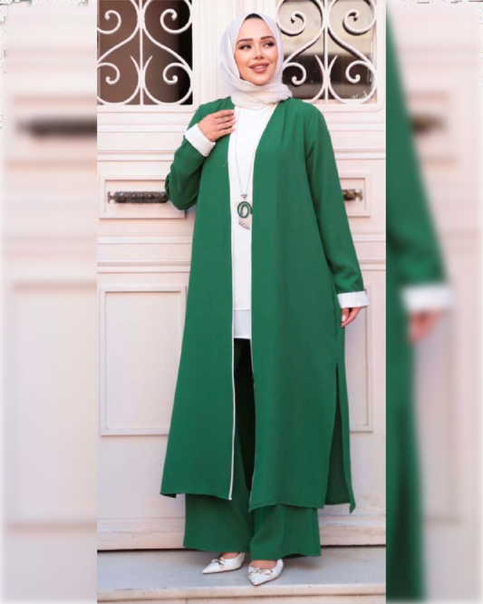 Ahlam Elegant Georgette Outfit of 3-Pieces in Green Shade طقم أحلام الأنيق من الجورجيت المكون من ثلاثة قطع باللون الأخضر الجميل