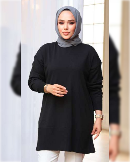 Cozy Blouse in Black Shade, بلوزة شتوية دافئة بتصميم جميل باللون الأسود الجميل
