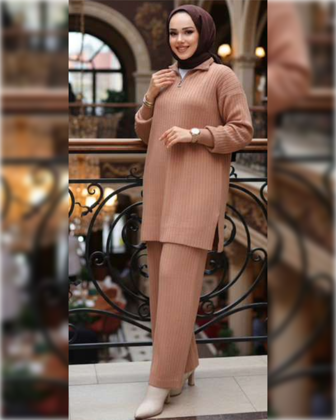 Casual Tricot Warm Beige 2-Pieces Outfit in Wool طقم شتوي من الصوف الناعم مكون من قطعتين باللون البيج الدافئ الجميل