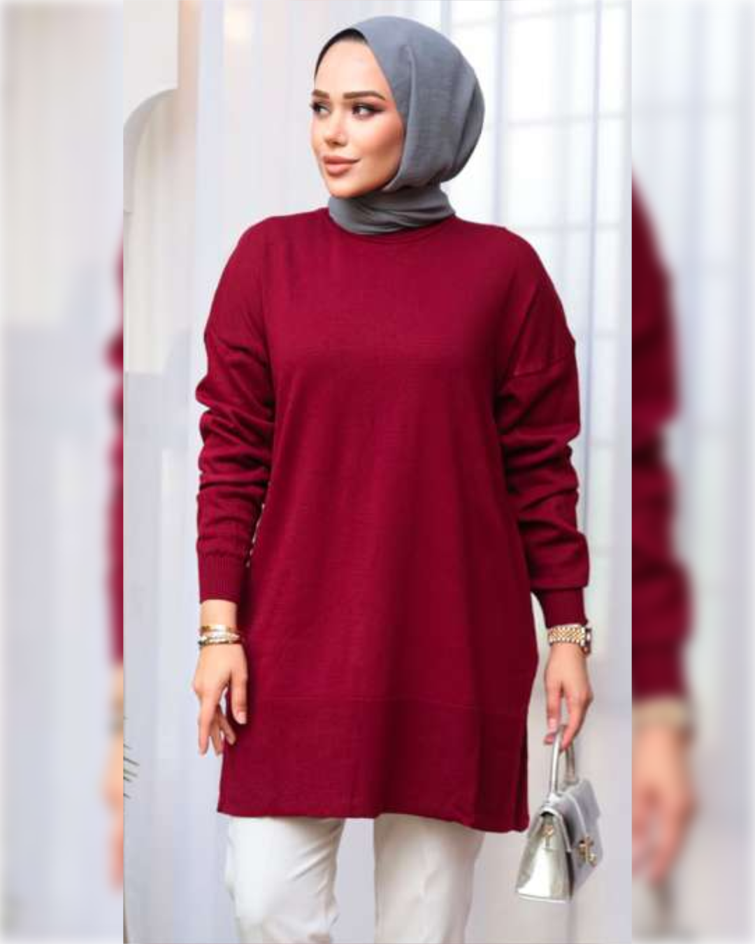 Cozy Blouse in Maroon Shade, بلوزة شتوية دافئة بتصميم جميل باللون الخمري الجميل