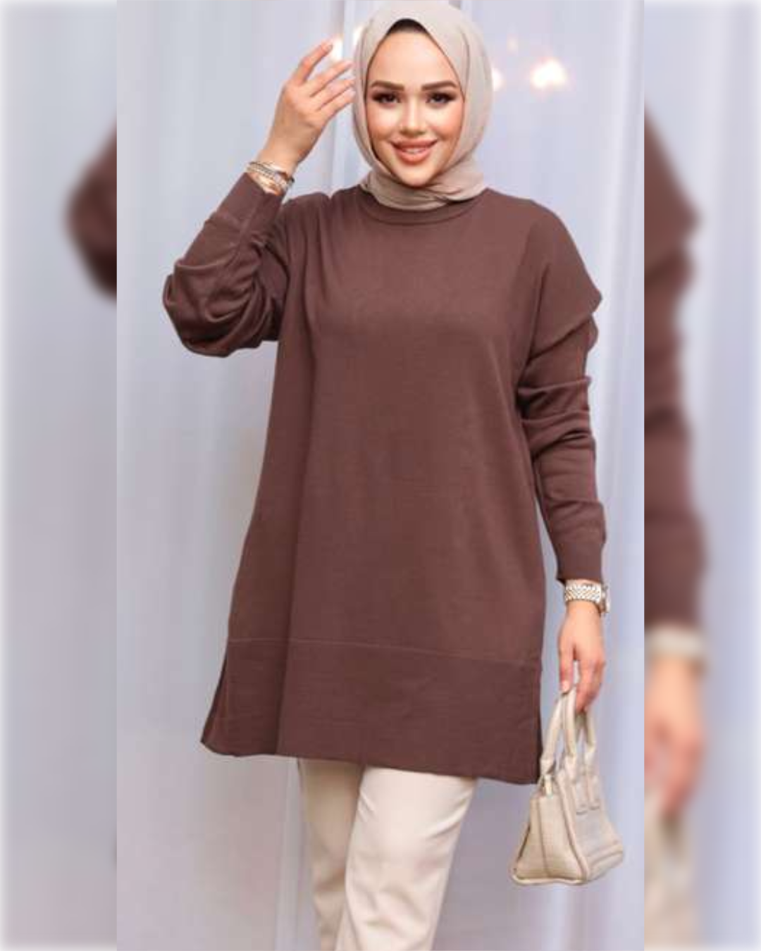 Cozy Blouse in Brown Shade, بلوزة شتوية دافئة بتصميم جميل باللون البني الجميل