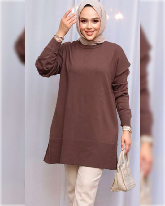 Cozy Blouse in Brown Shade, بلوزة شتوية دافئة بتصميم جميل باللون البني الجميل
