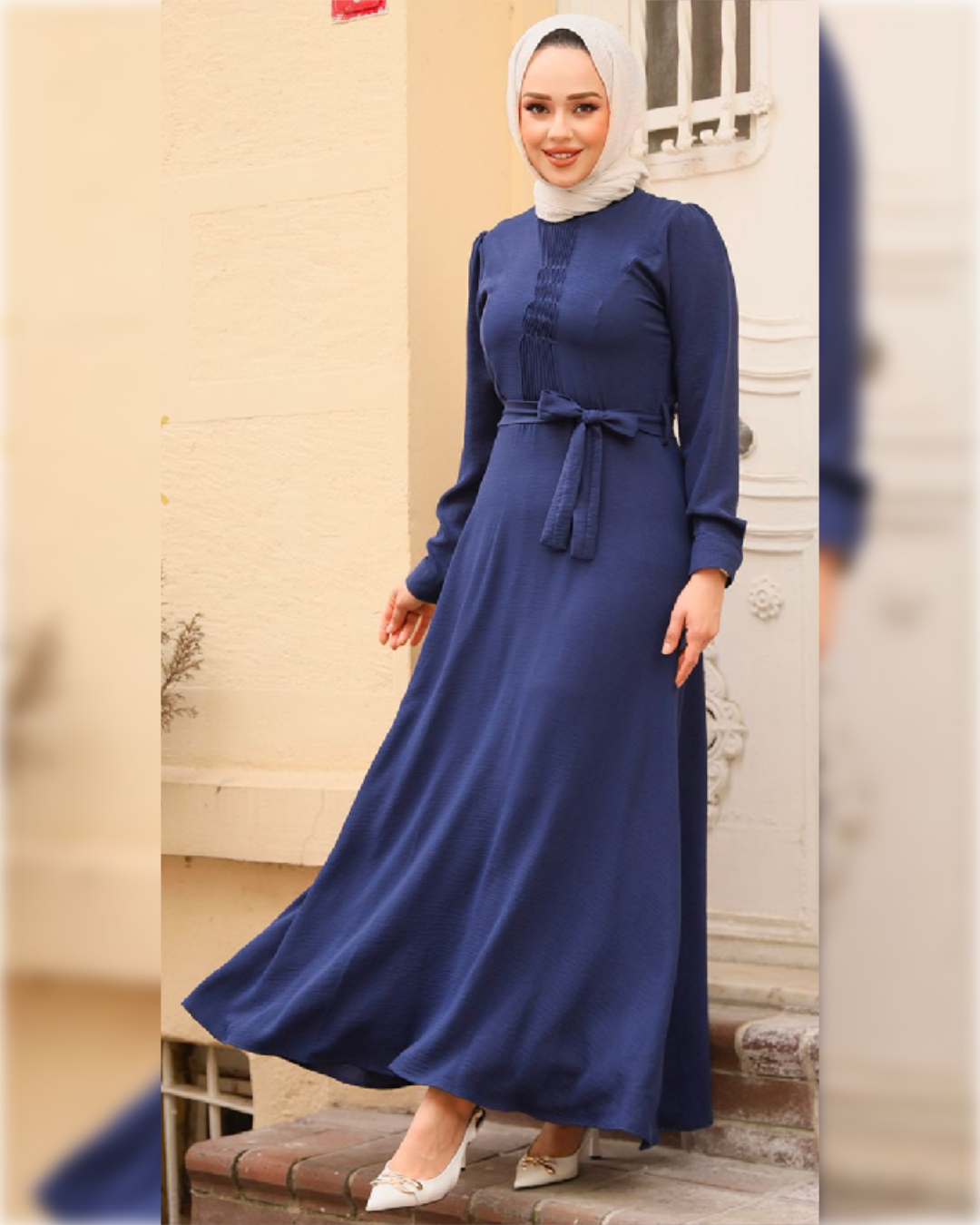 Sama Aerobin - High Waist Dress in Navy Blue Shade فستان ساما الصيفي ذو الخصر العالي من نسيج الأيروبين باللون الكحلي الجميل