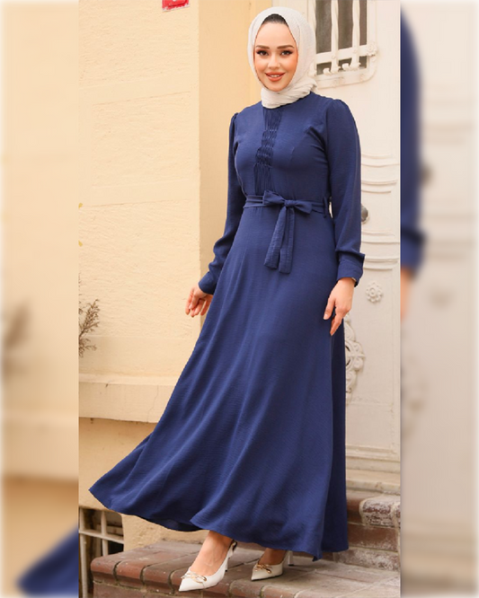 Sama Aerobin - High Waist Dress in Navy Blue Shade فستان ساما الصيفي ذو الخصر العالي من نسيج الأيروبين باللون الكحلي الجميل