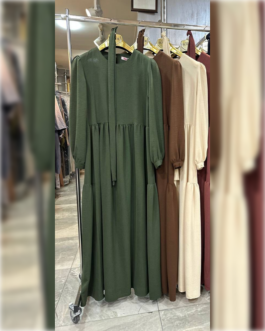 Samira Aerobin - High Waist Dress in 2 Gorgeous Shades (Beige & Green) فستان سميرة الصيفي ذو الخصر العالي من نسيج الأيروبين باللون الأخضر ولون البيج الجميل