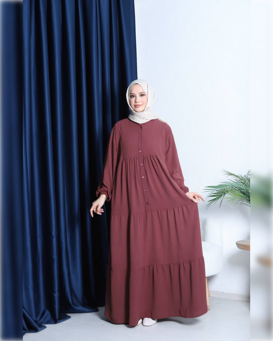 Aerobin Tiered - Long Dress in Brown Shade فستان آيروبين صيفي طويل باللون البني الجميل