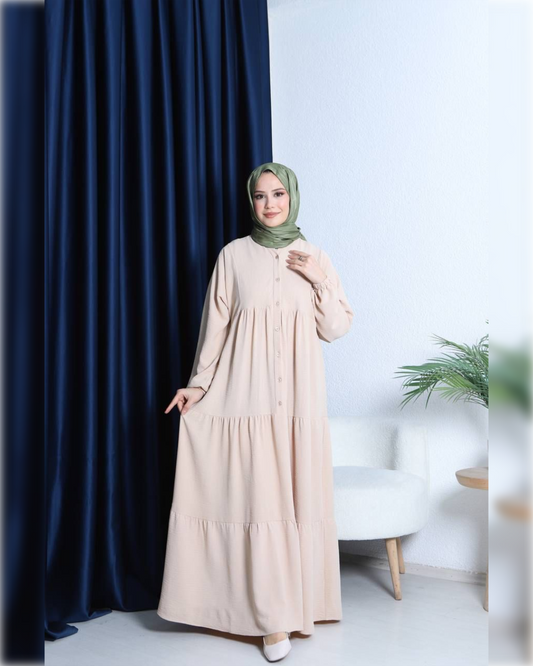 Aerobin Tiered - Long Dress in Beige Shade فستان آيروبين صيفي طويل باللون البيج الجميل
