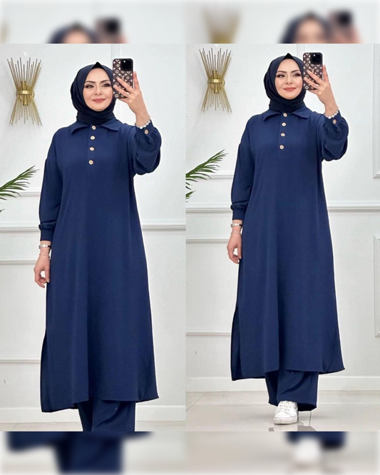 Casual Aerobin 2-Pieces Outfit in Navy Blue Shade طقم آيروبين عملي مكون من قطعتين باللون الكحلي الجميل