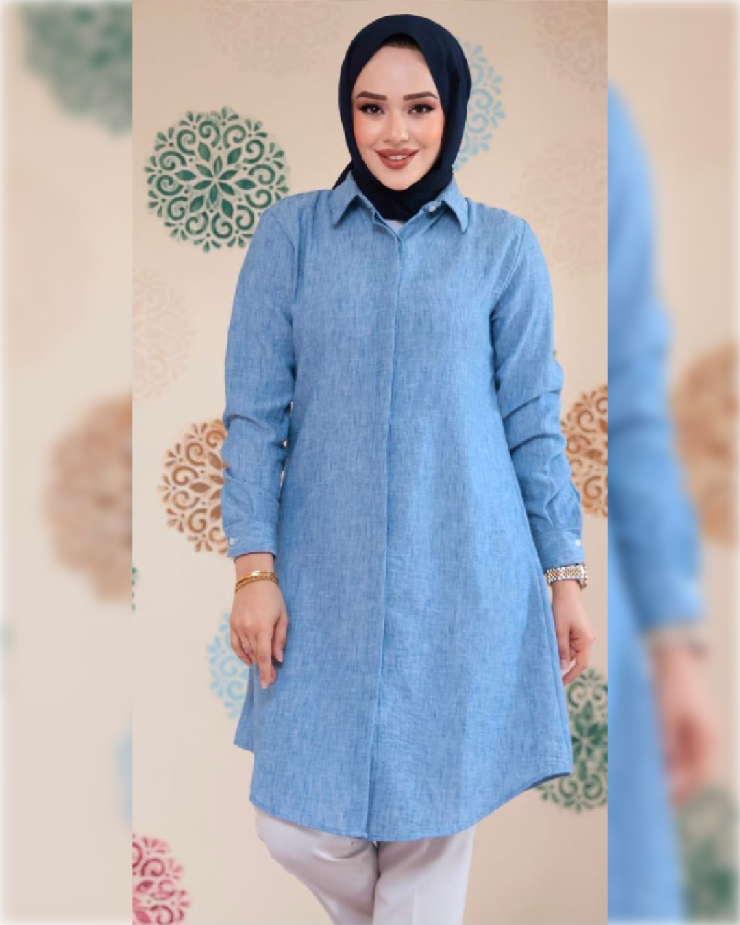 Lara Cotton - Long Tunic in Light Blue Shade قميص لارا القطني الصيفي الطويل باللون الأزرق الفاتح الجميل