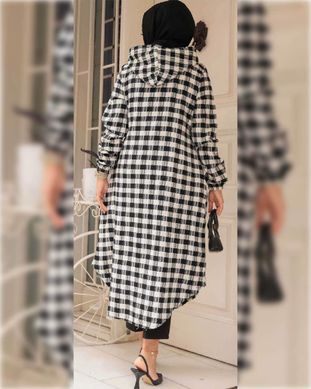 Cozy Long Hooded zip-up Tunic in Black Shade   بلوزة شتوية دافئة بقلنسوة و بسحاب باللون الأسود الجميل