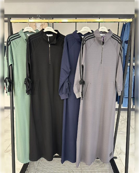 Ayla Sporty, Cozy Abaya Dress with Black side stripes in different Shades  عباءة آيلا الرياضية القطنية الدافئة بألوان متعددة جميلة