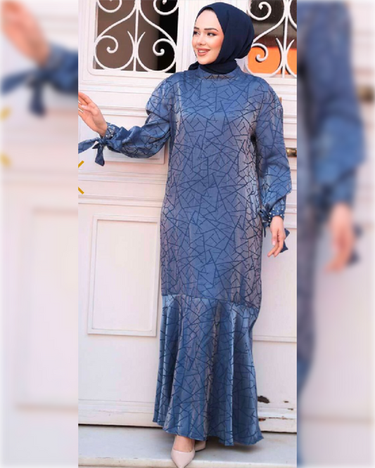 Nora Elegant - Mermaid Hem Satin Dress - in Blue Shade  فستان نورا الأنيق للمناسبات باللون الأزرق الجميل