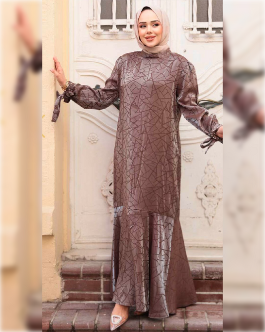 Nora Elegant - Mermaid Hem Satin Dress - in Light Brown Shade  فستان نورا الأنيق للمناسبات باللون البني الفاتح الجميل