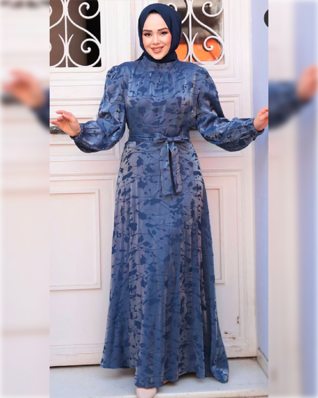Nora Elegant - Bow Tie Waist - Satin Dress - in Blue Shade  فستان نورا الأنيق للمناسبات باللون الأزرق الجميل