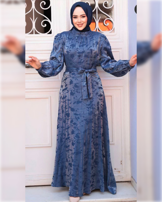 Nora Elegant - Bow Tie Waist - Satin Dress - in Blue Shade  فستان نورا الأنيق للمناسبات باللون الأزرق الجميل