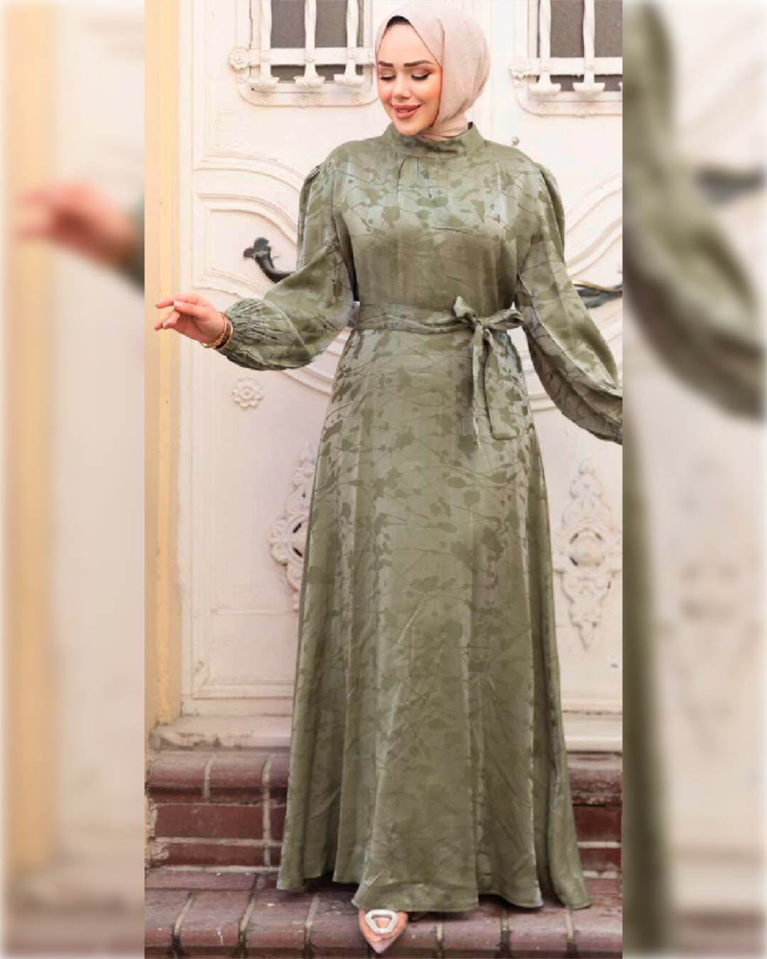 Nora Elegant - Bow Tie Waist - Satin Dress - in Light Green Shade  فستان نورا الأنيق للمناسبات باللون الأخضر الفاتح الجميل
