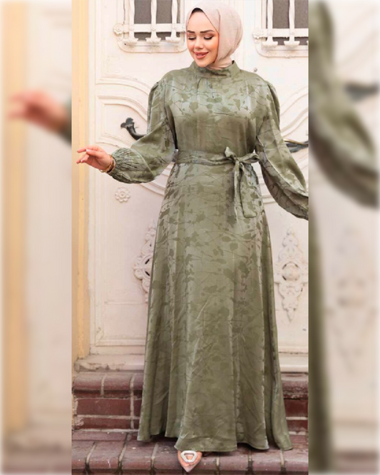 Nora Elegant - Bow Tie Waist - Satin Dress - in Light Green Shade  فستان نورا الأنيق للمناسبات باللون الأخضر الفاتح الجميل