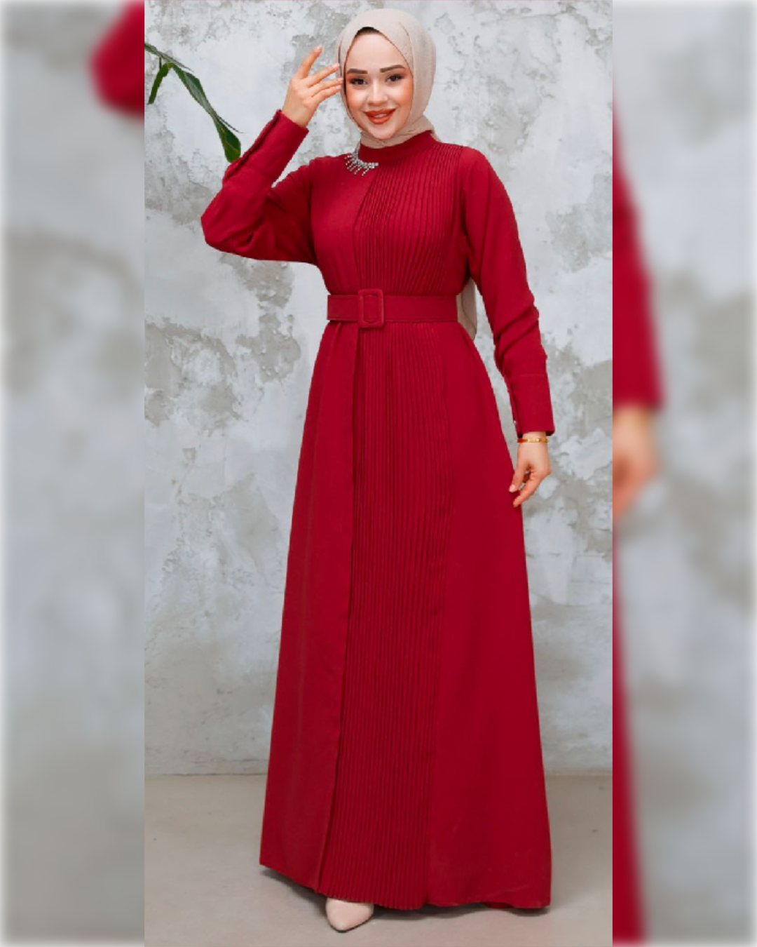 Ahlam Elegant - High Waist - Belted Dress - in Red Shade فستان أحلام الأنيق للمناسبات باللون الأحمر الجميل
