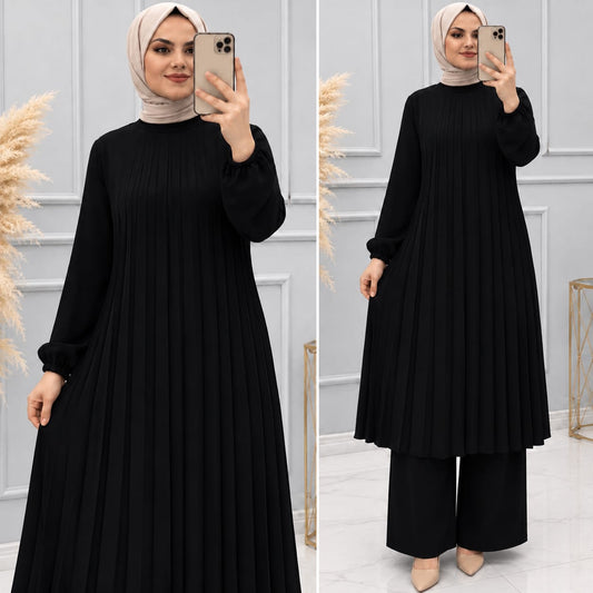 Hiba Elegant Pleated Modest outfit طقم هبة الانيق بكسرات