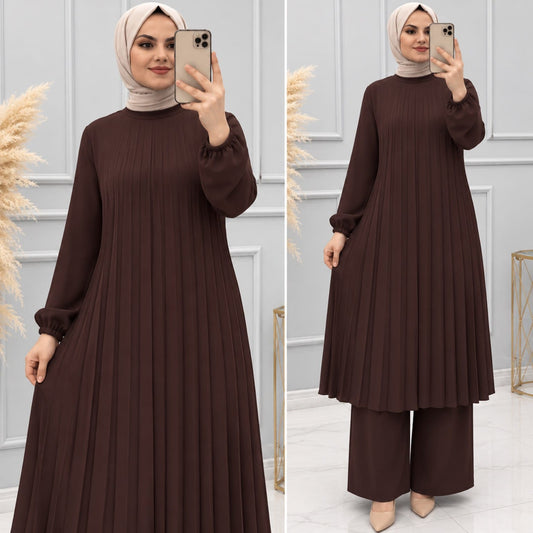 Hiba Elegant Pleated Modest outfit طقم هبة الانيق بكسرات
