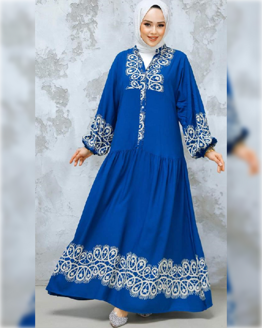 Alma Casual Cotton Dress in Royal Blue Shade فستان ألما العملي من القطن الناعم باللون الأزرق الملوكي الجميل