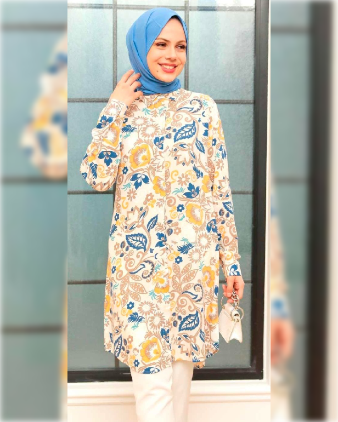 Lara Cotton - Long Tunic in White Shade with Floral Prints قميص لارا القطني الصيفي الطويل باللون الأبيض الجميل و نقوش الزهور