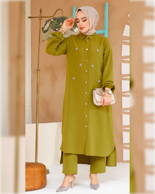 Formal Aerobin 2-Pieces Outfit in Lime Green Shade طقم آيروبين رسمي مكون من قطعتين باللون الأخضر الليموني الجميل