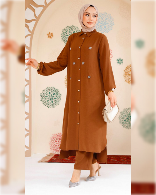Formal Aerobin 2-Pieces Outfit in Brown Shade طقم آيروبين رسمي مكون من قطعتين باللون البني الجميل