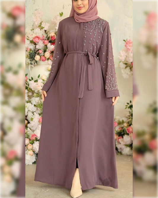 Fatimah Elegant Abaya in Dusty Rose Shade for Occasions  عباءة فاطمة الأنيقة للمناسبات باللون الوردي الفاتح الجميل