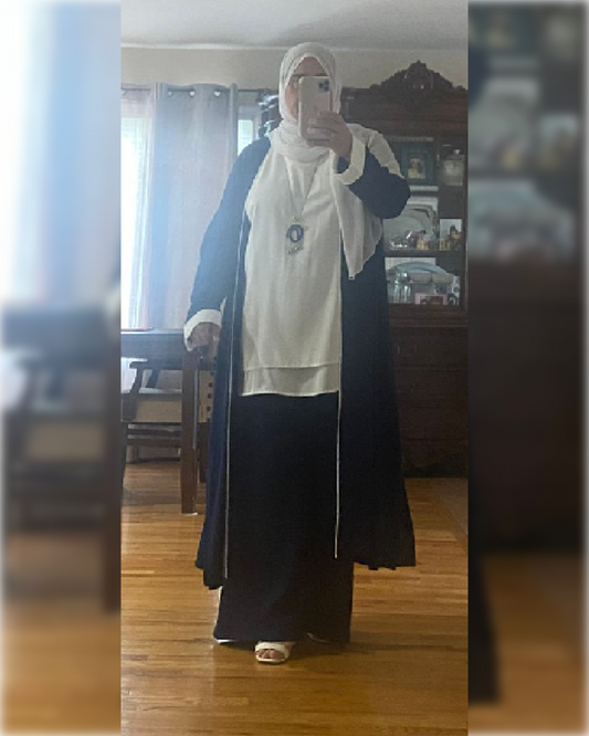 Ahlam Elegant Georgette Outfit of 3-Pieces in Blue Navy Shade طقم أحلام الأنيق من الجورجيت المكون من ثلاثة قطع باللون الكحلي الجميل