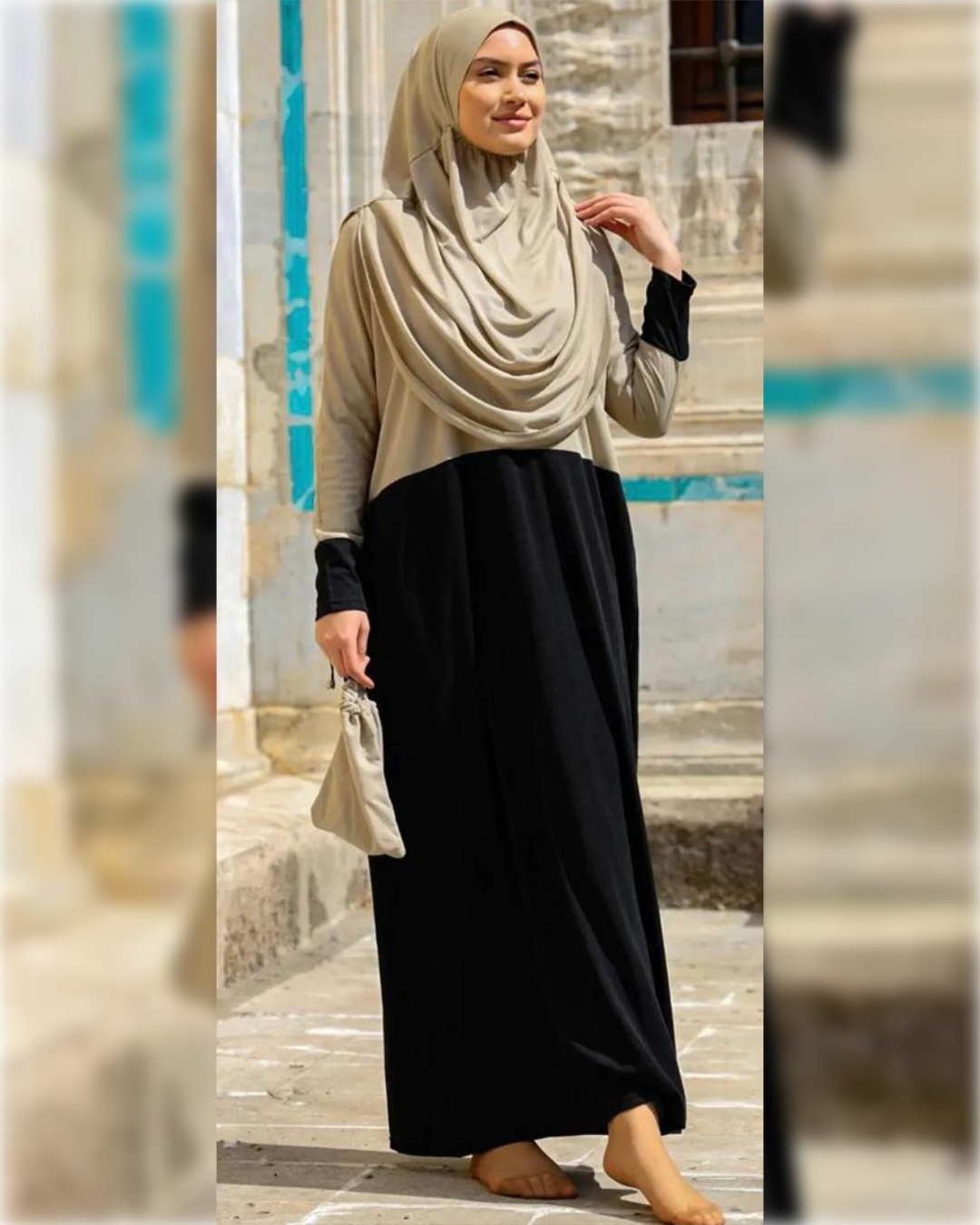 Fulla 2- Pieces Prayer Dress in Black-Biege Shade طقم صلاة فلة من قطعتين باللون الأسود و البيج